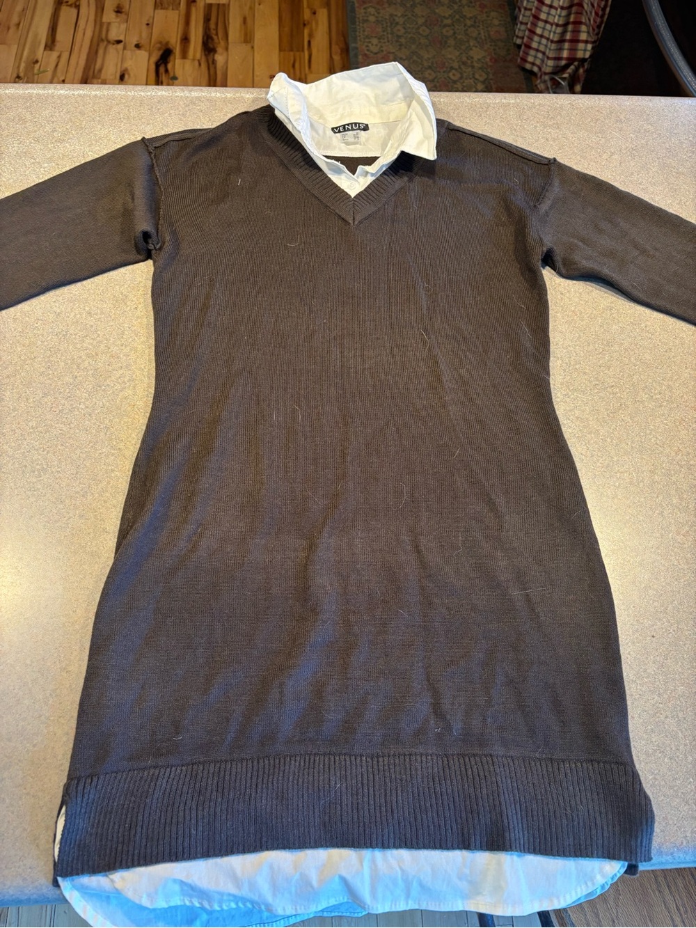 VENUS Women's V-Neck Sweater Dress - Brown